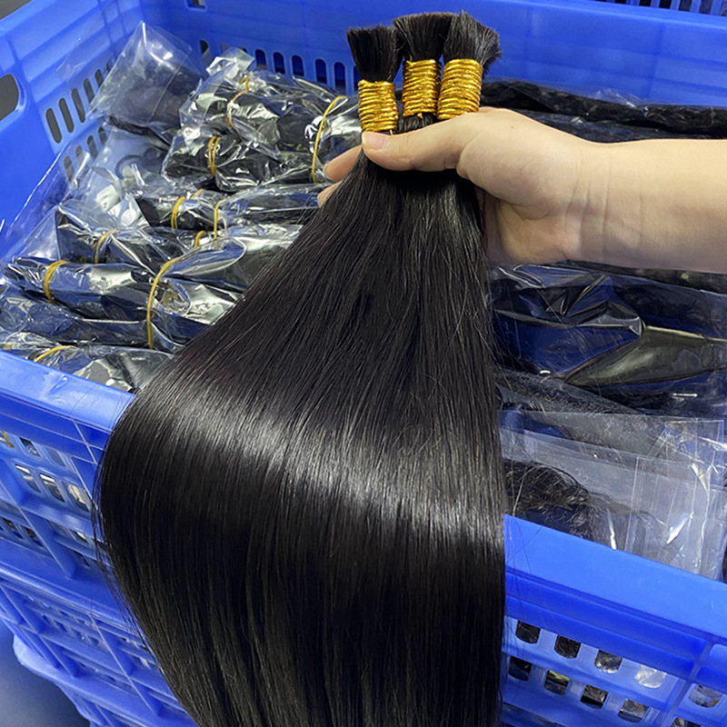 Scarlett Hair Bundles of wholesale bulk straight human hair in a blue crate