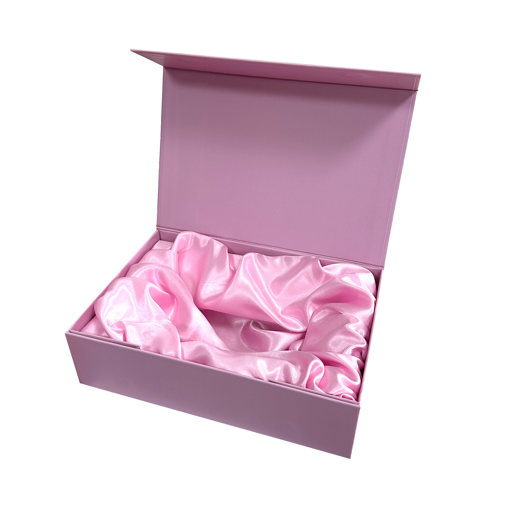 Scarlett Hair Pink magnetic folding gift box with satin lining, custom logo packaging