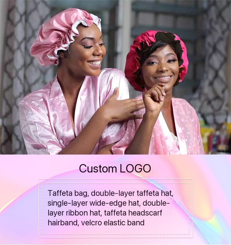 Scarlett Hair Custom logo taffeta wig bag & pink satin bonnets on women