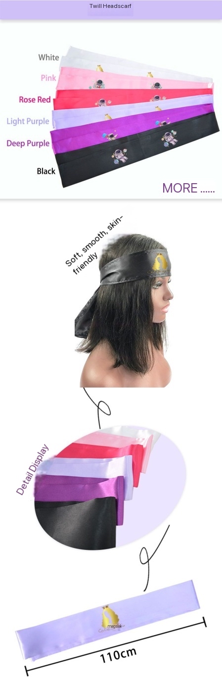 Scarlett Hair Twill headscarf in various colors: white, pink, rose red, light purple, deep purple, black.