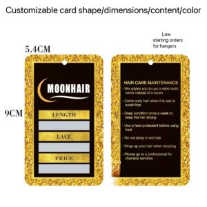 Scarlett Hair Customizable Moonhair hang tags with glitter border, 5.4x9cm.