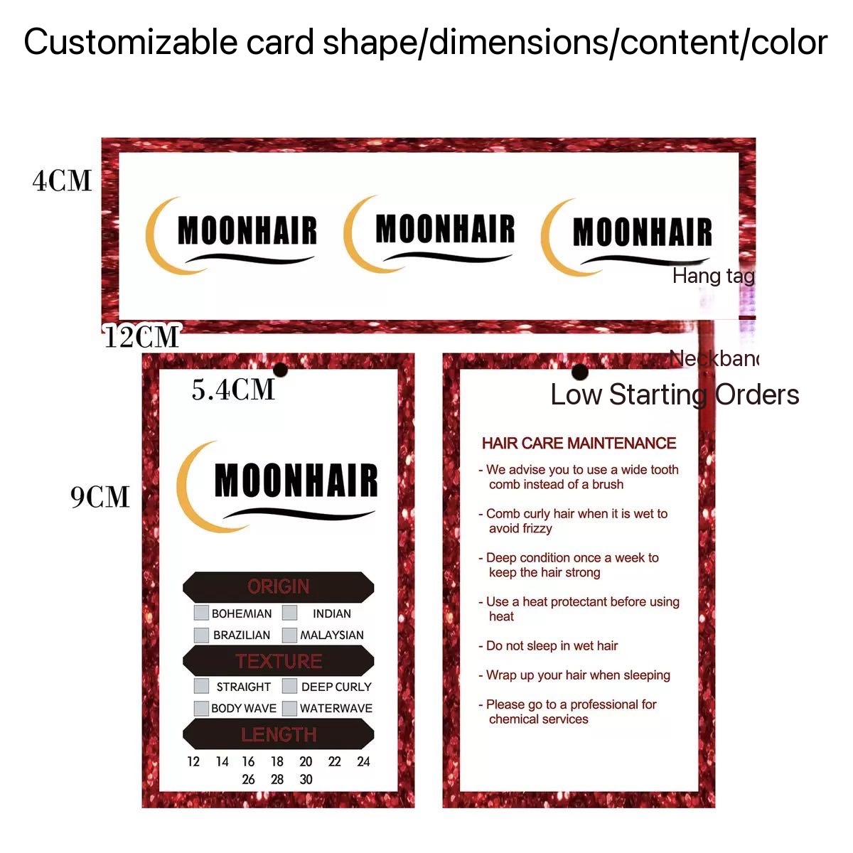 Scarlett Hair Customizable paper hang tags for Scarlett Hair with logo and care instructions