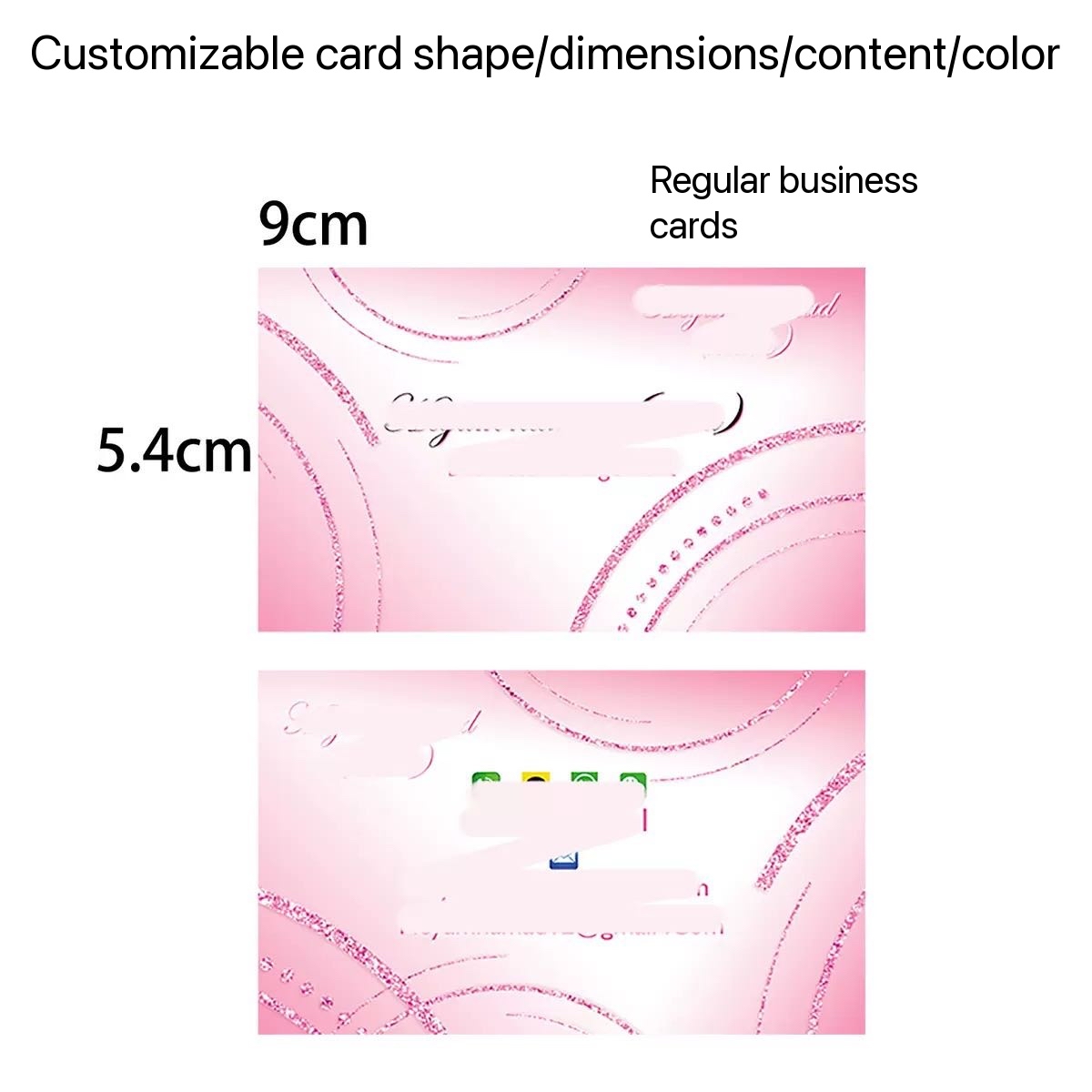 Scarlett Hair Customizable business cards and hang tags in pink with glitter accents